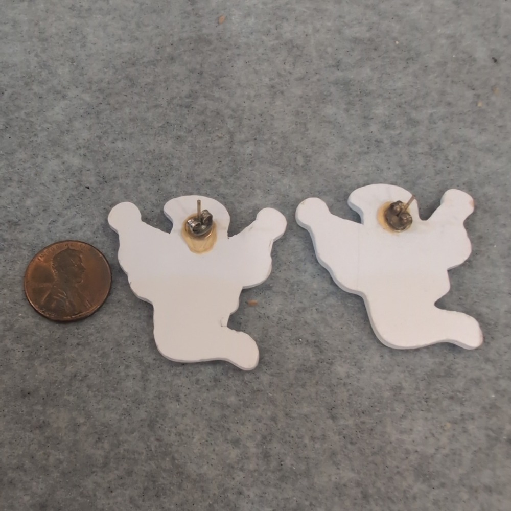 Cute Ghost‎ Earrings White Halloween Spooky Fun Novelty - Picture 2 of 2